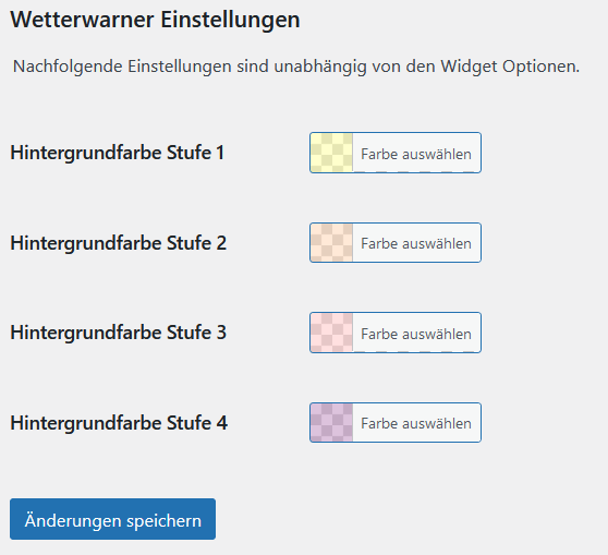 Die Einstellungsseite von Wetterwarner im WordPress-Backend