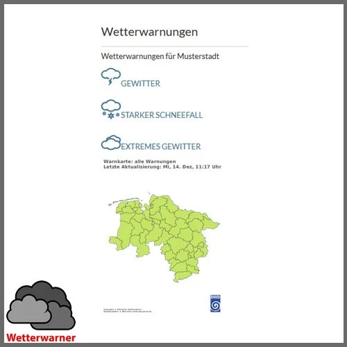 Das Wetterwarner-Widget im Frontend einer WordPress-Seite